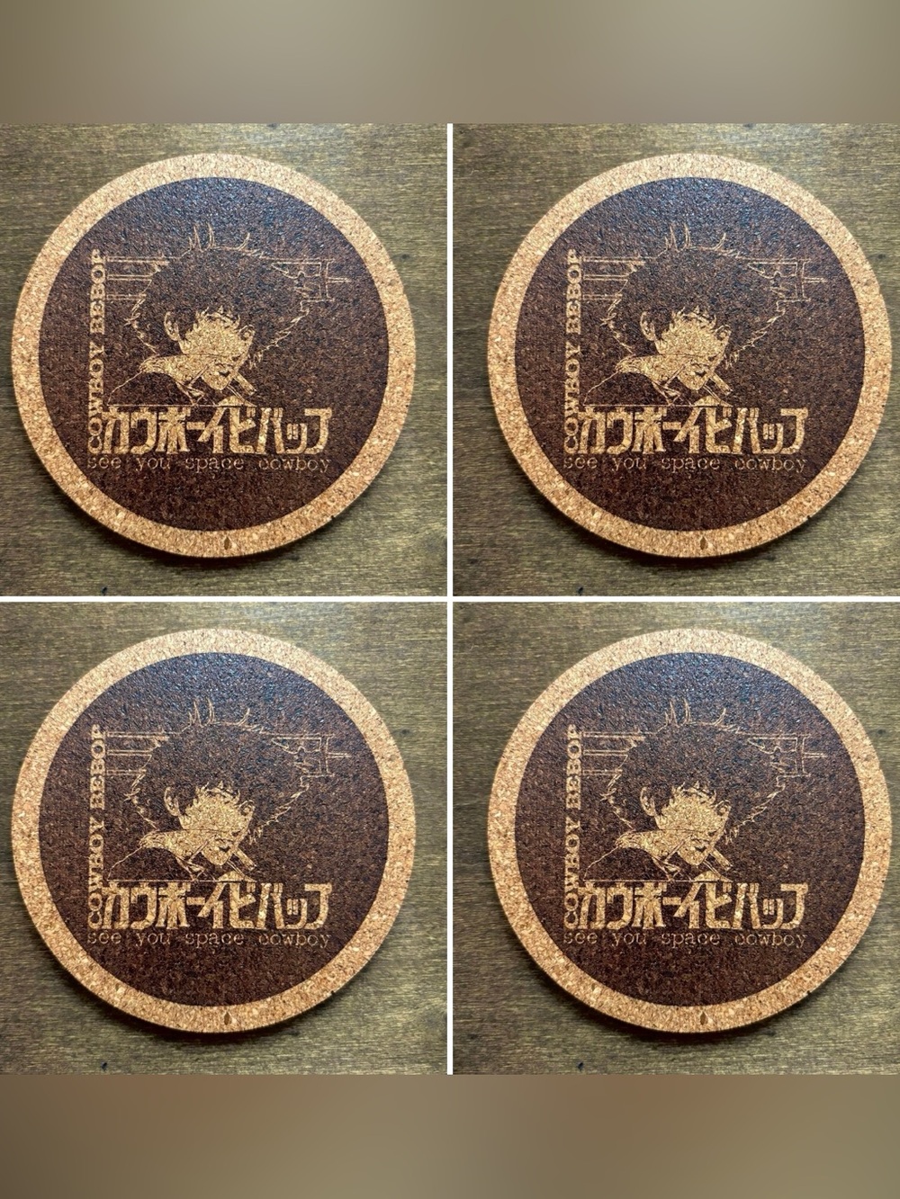 Cowboy Bebop Laser Engraved Cork Coasters Lot of 4